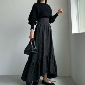 ルエレ Louere Louere ツイード裾フレアスカート （ブラック）