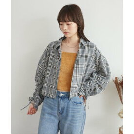 レトロガール RETRO GIRL 袖シャーリングチェックシャツ （ライトグレー）
