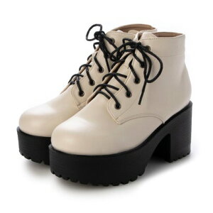 アタガール attagirl 厚底ハイヒールレースアップブーツ (アイボリースムース)