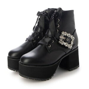 アタガール attagirl 厚底ビジューレースアップブーツ (ブラックスムース)