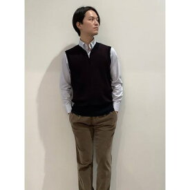 トーキョーシャツ TOKYO SHIRTS キーネックジップニットベスト メンズ （ブラック×エンジ）