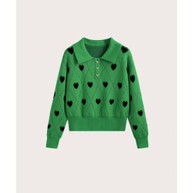 ラポミ プチ LA POMME petit Argyle Heart Embroidery Knit （Green）
