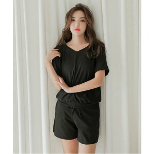 レースレディース Lace Ladies カバーアップ付スポーティビキニ 水着4点セット (ブラック)