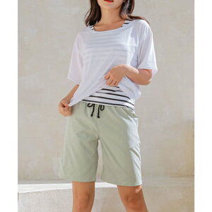 レースレディース Lace Ladies 体型カバーボーター柄タンキニ4点セット (ホワイト×グリーン)