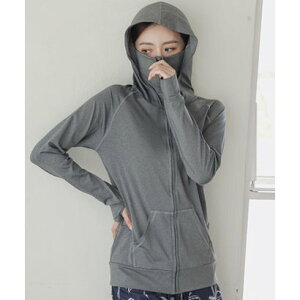 レースレディース Lace Ladies フェイスガード付きハイネック長袖 UVカットラッシュガード (ダークグレー)