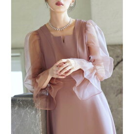 ルイルエブティック RUIRUE BOUTIQUE 【オケージョン対応】オーガンジースリーブ フレアワンピースドレス レディース ロング丈 長袖 フォーマルドレス 体型カバー パーティドレス パーティ オ