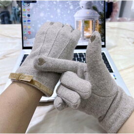 アンドカワイイ And Kawaii ニットグローブ タッチスクリーン対応スマホ手袋 指開き 暖かい 防寒 可愛い タッチパネル （ベージュ）