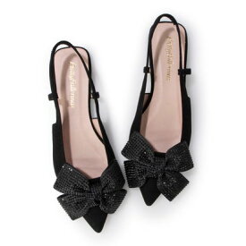 プリティ・バレリーナ Pretty Ballerinas YVETTE suede oversized sparkle bow（イヴェット スエード オーバーサイズ スパークル ボー）ミュールサンダル （NEGRO-NEGRO）