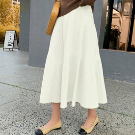 アミュレット Amulet フレアロングスカート レディース 10代 20代 30代 韓国ファッション 春 秋 冬 カジュアル 可愛い 白 黒 シンプル ミモレ丈 ボトムス （ホワイト）