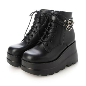 アタガール attagirl 厚底ダブルベルトウェッジブーツ (ブラックスムース)