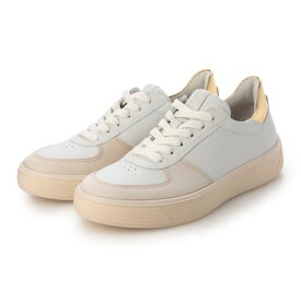 エコー ECCO ウィメンズ 本革 ローカットスニーカー ストリート トレイ （LIMESTONE/WHITE/GOLD）