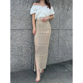 デュラス DURAS Slit knit skirt （BEIGE）