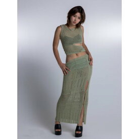 デュラス DURAS Slit knit skirt （GREEN）