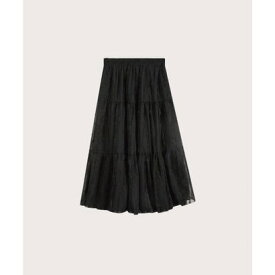 ラポミ プチ LA POMME petit Pleats Chiffon Lace Skirt プリーツシフォンレーススカート （Black）