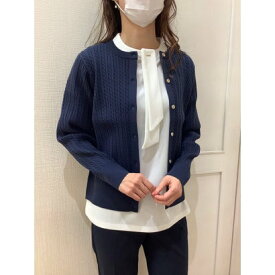 トーキョーシャツ TOKYO SHIRTS 総ケーブルクルーネック ニットカーディガン （ネイビー）