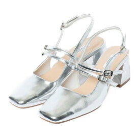 リゾイ REZOY Wベルトバックストラップスクエアトゥパンプス （シルバー）