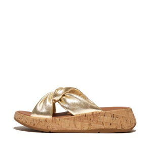tBbgtbv fitflop F-MODE LEATHER-TWIST FLATFORM SLIDES (CORK WRAP) iPlatinoj