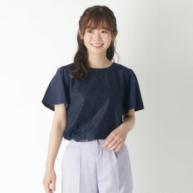 ローラ アシュレイ Laura Ashley 【身頃綿100％】フロントレースTシャツ （ネイビー(094)）