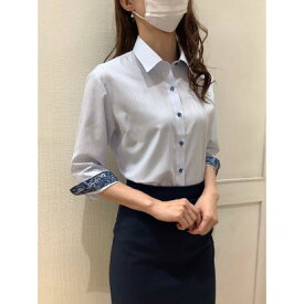 トーキョーシャツ TOKYO SHIRTS 【裾パイピング】 形態安定 レギュラー衿 七分袖レディースシャツ （サックス）