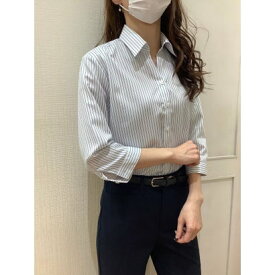 トーキョーシャツ TOKYO SHIRTS 【ECOVERO(TM)】 形態安定 スキッパー衿 七分袖レディースシャツ （ブルー）