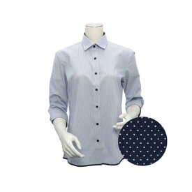 トーキョーシャツ TOKYO SHIRTS 【裾パイピング】 形態安定 ワイド衿 七分袖レディースシャツ （ブルー）