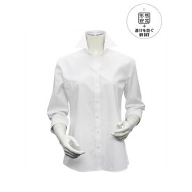 トーキョーシャツ TOKYO SHIRTS 【透け防止】 形態安定 スキッパー衿 七分袖レディースシャツ （ホワイト）
