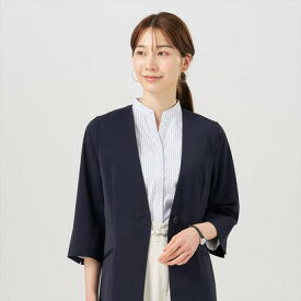 トーキョーシャツ TOKYO SHIRTS ジャケット ノーカラー 七分袖 ネイビー レディース （ネイビー）