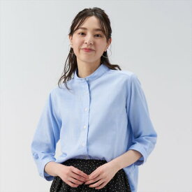 トーキョーシャツ TOKYO SHIRTS 【Pitta Re:)】 Wガーゼ スタンド衿 綿100％ 七分袖シャツ （ブルー）