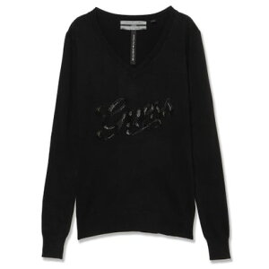 �Q�X GUESS MYLA Logo Vn Ls Sweater �iJBLK�j �g�b�v�X