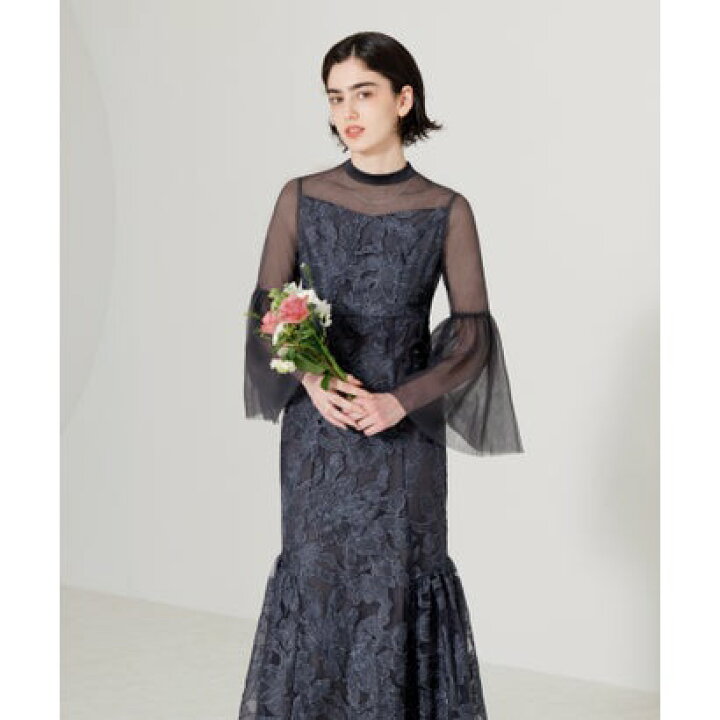 楽天市場】レジャ Leja 異素材シアー刺繍レース透け感プリーツスリーブ 