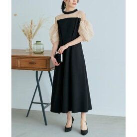 ルイルエブティック RUIRUE BOUTIQUE ギャザーシアースリーブフレアドレス[付け袖] （ブラック×ベージュ）
