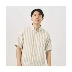 ピッタリ Pitta Re:) 【Pitta Re:)】 Wガーゼ ボタンダウン衿 綿100% 半袖シャツ (ライトブラウン)