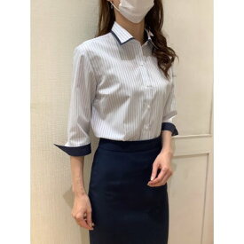 トーキョーシャツ TOKYO SHIRTS 形態安定ノーアイロン ワイド衿 七分袖レディースシャツ （ブルー）