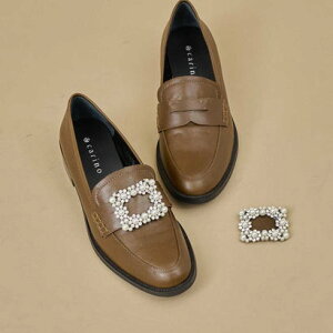 ビジューバックルローファー (カーキ)