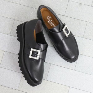 アルテミス バイ ダイアナ artemis by DIANA 厚底ビジューバックルローファー (黒合皮スムース)