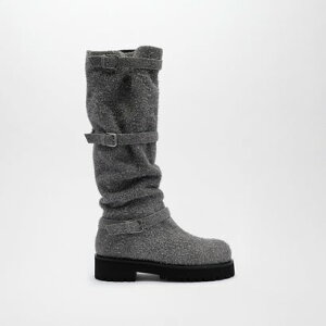 GRACIEUX LEATHER BOOTS �iPale Gray Suede�j