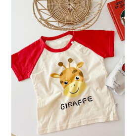 アイモハ aimoha 【aimohaーKIDSー】【新作】 かわいい動物イラストプリント 袖切り替え半袖tシャツ （レッド3）