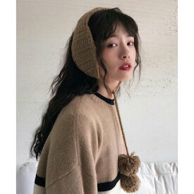 ショップニコニコ ShopNikoNiko 耳あて イヤーマフラー ポンポン ニット ma 耳当て イヤマフ 韓国 黒 ブラック グレー アイボリー レディース （ベージュ）