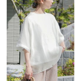 【重ね着風デザインでゆったり楽ちん♪】オーガンジー重ねラグラン半袖Tシャツ（オフホワイト）/ day252630