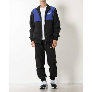 プーマ PUMA メンズ ウインド上下セット ウーブン カラーブロック スーツ_ 684143 (プーマブラック-ラピスラズリ)