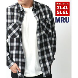 マルカワ MARUKAWA 別注 【MRU/エムアールユー】大きいサイズ オンブレチェック 長袖シャツ 3L 4L 5L 6L （ホワイト）