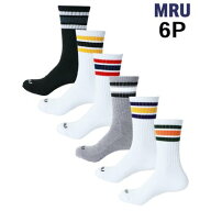 【MRU/エムアールユー】【6足セット】メンズ ソックス 25〜27cm / ラインソックス 靴下 6足組 抗菌防臭 …