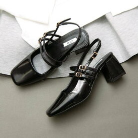 リゾイ REZOY 【2024新作】【REZOY】Wベルトバックストラップスクエアトゥパンプス （ブラック）