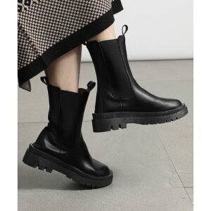 【SETUP7】ロングサイドゴアブーツ シューズ チェルシーブーツ トラックソール レディース ブーツ サイドゴアブーツ 厚底 SCCH241 (ブラック)