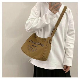 アンドカワイイ And Kawaii レタープリントキャンバスショルダーバッグ 肩がけ 韓国 買い物 （ブラウン）