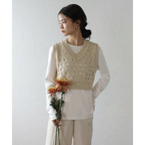 �{���W���[���T�K�� BONJOUR SAGAN V neck holed knit vest / V�l�b�N�z�[���j�b�g�x�X�g �iBEIGE�j