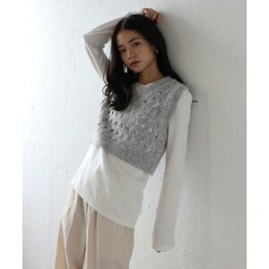 �{���W���[���T�K�� BONJOUR SAGAN V neck holed knit vest / V�l�b�N�z�[���j�b�g�x�X�g �iLIGHT-GRAY�j