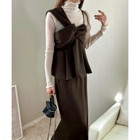 ラウアー LAUIR アシメビスチェキャミソール+スカートセット （ブラウン）