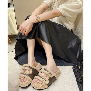 ビビッドレディ VIVIDLADY 厚底ふわふわサンダル 秋冬 ファーサンダル ルームシューズ レディース 韓国ファッション ボア ふわふわ 厚底 サンダル もこもこ 23 ブラウン (ブラウン)