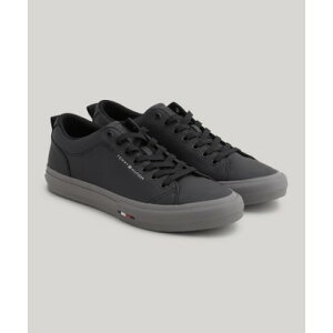 トミー ヒルフィガー TOMMY HILFIGER バルクストリートロートップレザースニーカー (ブラック)